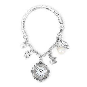 STRADA White Austrian Crystal Nature Theme Charm Bracelet Watch